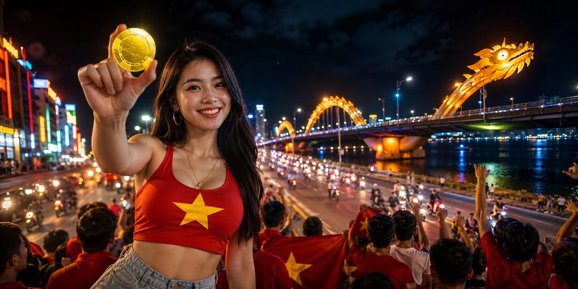 Ánh đèn neon rực rỡ tại Đà Nẵng về đêm, người dùng xem kết quả xổ số và phân tích kèo trực tuyến