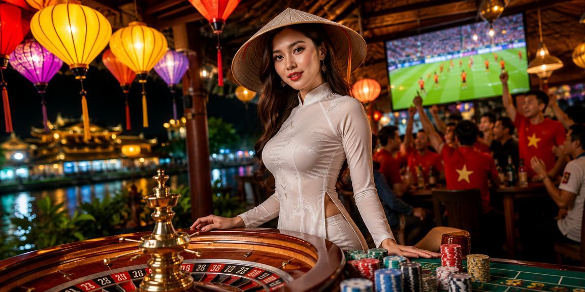 Người dùng tại chợ đêm Huế trải nghiệm roulette trực tuyến trên smartphone